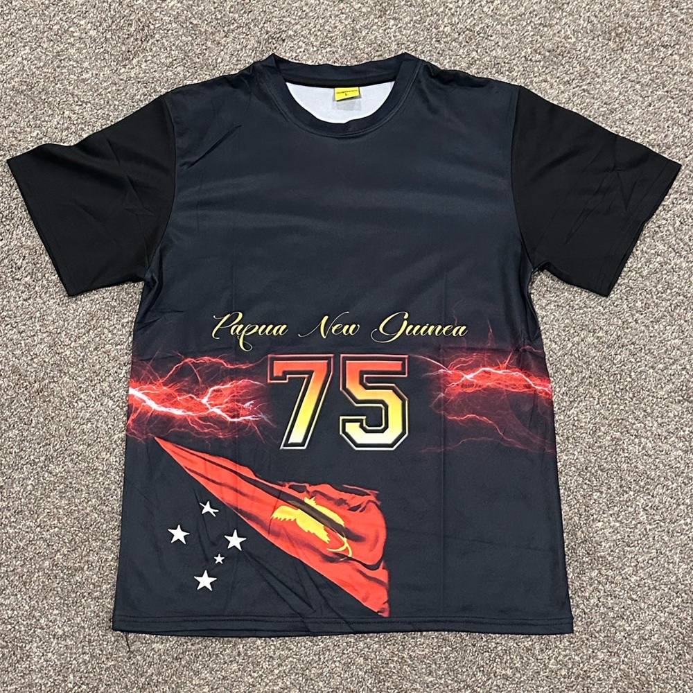 Papua New Guinea Black T Shirt Adult Large Red Lightning 75